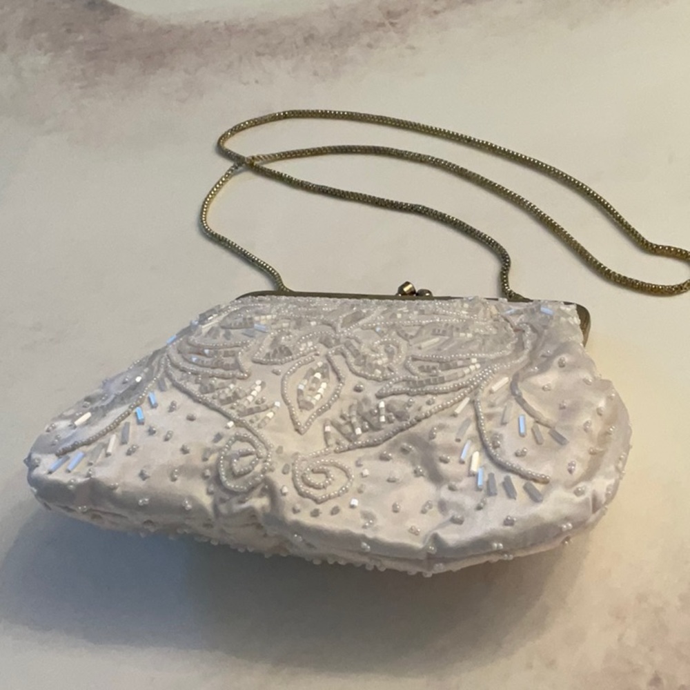 Elegant White Beaded Clutch